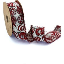 Fantastic Kar Tanesi / Balon Desen Simli & Saçaklı Dokuma Yılbaşı Kurdelesi (35MM Genişlik - 10MT Uzunluk)