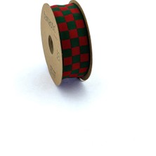 Fantastic Dama Desen/ekose Yeşil Kırmızı Kurdele (3cm Genişlik - 10MT Uzunluk)