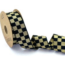 Fantastic Dama Desen/ekose Altın Simli Kurdele (3cm Genişlik - 10MT Uzunluk)