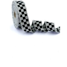 Fantastic Dama Desen/ekose Siyah Gri Sim Saçaklı Kurdele (3cm Genişlik - 10MT Uzunluk)