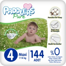 Paddlers Pure Bebek Bezi 4 Numara Maxi 144 Adet (7-14 Kg) Ekstra Aylık Paket