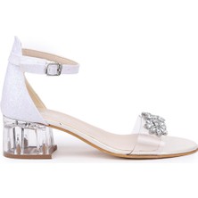 Kiko Kids 790 Kum Simli Taşlı Kız Çocuk 3 cm Şeffaf Topuklu Sandalet Ayakkabı