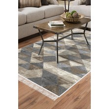 Dekoreko Dijital Salon Halısı Yıldız Deri Kaymaz Taban Saçaklı Iskandinav Kitty Bej