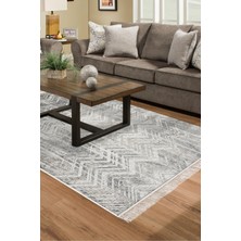 Dekoreko Dijital Salon Halısı Yıldız Deri Kaymaz Taban Saçaklı Iskandinav Mel Gri