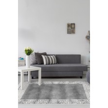 Dekoreko Dijital Salon Halısı Yıldız Deri Kaymaz Taban Saçaklı Modern Sequoia Gri