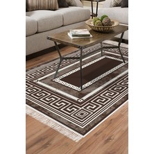 Dekoreko Dijital Salon Halısı Star Pamuk Kaymaz Taban Saçaklı Modern Carmel Kahve