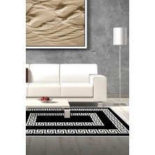 Dekoreko Dijital Salon Halısı Star Pamuk Kaymaz Taban Saçaklı Modern Starr Siyah