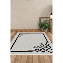 Dekoreko Dijital Salon Halısı Trend Keçe Kaymaz Taban Modern Agnese Gri Siyah