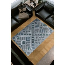 Dekoreko Dijital Salon Halısı Trend Keçe Kaymaz Taban Modern Rylee Mavi