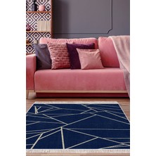 Dekoreko Dijital Salon Halısı Star Pamuk Kaymaz Taban Saçaklı Modern Shavonne Lacivert