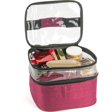 Ankaflex Pembe Makyaj Çantası Seyahat Çantası Organizeri Çift Bölmeli Makyaj Bakım Çantası.