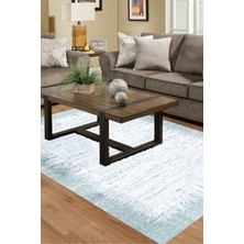 Dekoreko Dijital Salon Halısı Yıldız Deri Kaymaz Taban Modern Evelina  Mavi