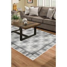 Dekoreko Dijital Salon Halısı Yıldız Deri Kaymaz Taban Modern Flora Gri