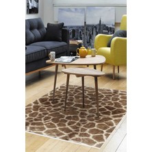 Dekoreko Dijital Salon Halısı Yıldız Deri Kaymaz Taban Modern Cherry Kahve