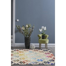 Dekoreko Dijital Salon Halısı Yıldız Deri Kaymaz Taban Modern Cyan Renkli