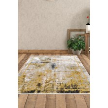 Dekoreko Dijital Salon Halısı Yıldız Deri Kaymaz Taban Modern Landen Hardal