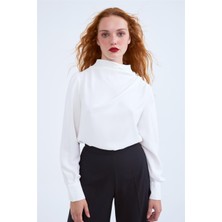 Sateen 652-1505 Kadın Ekru Düğme Detaylı Bluz