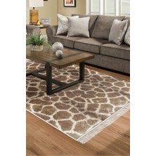 Dekoreko Dijital Salon Halısı Yıldız Deri Kaymaz Taban Saçaklı Modern Cherry Kahve