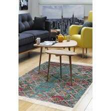 Dekoreko Dijital Salon Halısı Yıldız Deri Kaymaz Taban Saçaklı Iskandinav Keona Renkli