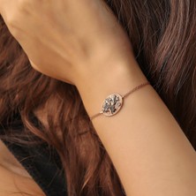 925 Ayar Gümüş Yaprak Modeli Zincir Bileklik, Pembe