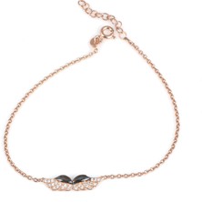 925 Ayar Gümüş Melek Kanadı Zincirli Bileklik, Pembe