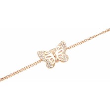 925 Ayar Gümüş Kelebek Model Bileklik, Pembe