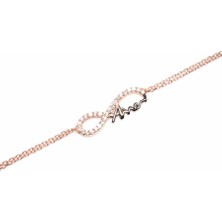 925 Ayar Gümüş Sonsuzluk Modeli Annem Yazılı Bileklik, Pembe