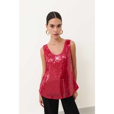 ROMAN U Yaka Payet Bluz Fuşya K2413044_003