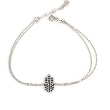 925 Ayar Gümüş Fatma Eli Vavlı Çift Zincir Bileklik, Siyah Taş