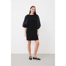 ROMAN Balon Kol Diz Boy Elbise Siyah K2411029_001