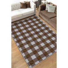 Homshtag Ekose Desenli Halı Kahverengi Gri Renk Salon Halısı Tasarım Halı Hasır Görünümlü Ekose Halı