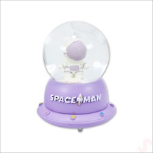 Süsle Bebek ve Parti Uçuşan Yıldızlı,7,5cm x 4,5cm LED Işıklı Astronot Küre - Lila