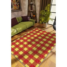 Homshtag Ekose Desenli Halı Sarı Kırmızı Renk Salon Halısı Tasarım Halı Hasır Görünümlü Ekose Halı