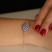 925 Ayar Gümüş Mekik Model Nazar Bileklik, Beyaz