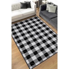 Homshtag Ekose Desenli Halı Siyah Beyaz Renkli Salon Halısı Tasarım Halı Hasır Görünümlü Ekose Halı