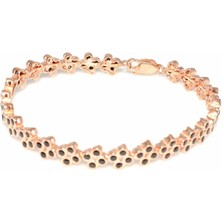 925 Ayar Gümüş Su Yolu Bilezik Pembe - Siyah Taş