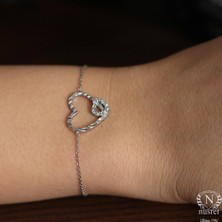 925 Ayar Gümüş Kalemli İki Kalp Modeli Zincir Bileklik, Beyaz - Beyaz Taş