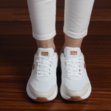 Jump 28066 Beyaz - Bej Kadın Sneaker Günlük Spor Ayakkabı