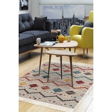 Dekoreko Dijital Salon Halısı Star Pamuk Kaymaz Taban Saçaklı Iskandinav Lizbet  Renkli