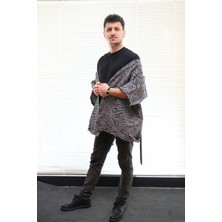 Lapiz Unisex Siyah-Beyaz Desenli Kısa Kimono Ceket