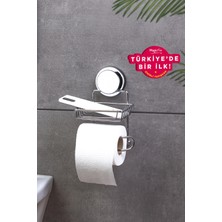Okyanus Home Magic Fix Yapışkanlı Krom WC Kağıtlık Paslanmaz Çelik Su Buharına Dayanıklı Modern Gümüş