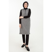 Armine Trend Kazayağı Desenli Fermuarlı Tunik-Siyah 23KT445