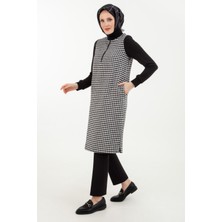 Armine Trend Kazayağı Desenli Fermuarlı Tunik-Siyah 23KT445