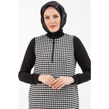 Armine Trend Kazayağı Desenli Fermuarlı Tunik-Siyah 23KT445