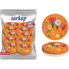 Sarkap Hijyenik Paketli 10 Adet Kavanoz Kapağı – Turuncu Çiçekli Desen - 82MM