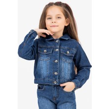 Göğüs Cepli Düğme Kapamalı Kız Çocuk Kot Ceket- Indigo - 7-8 Yaş