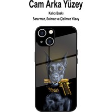 Printify Samsung Galaxy A34 ile Uyumlu  Silikon Arkası Cam Kapak Doberman Tasarımlı Cam Kılıf