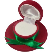 Özer Kutu Kadife Şapka Şeklinde Figür Yüzük Kutusu (Yeşil Kurdela)