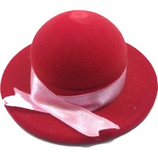 Özer Kutu Kadife Şapka Şeklinde Figür Yüzük Kutusu (Pembe Kurdelalı)