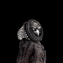 Tesbih Sepetim 925 Ayar Gümüş Kartal Motifli Mikro Taşlı Erkek Yüzük